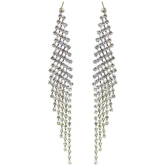 Long Rhinestone Silver Earrings - Picture 3 of 4